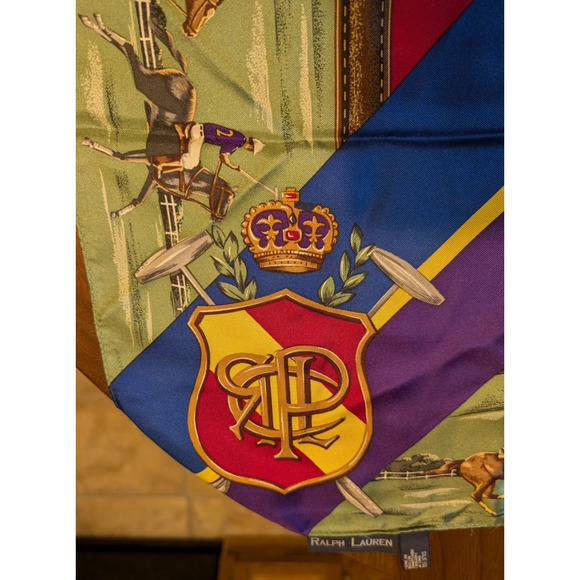 VINTAGE Ralph Lauren Silk Scarf Equestrian Horses Polo Made in Japan 35 x 35 - Picture 7 of 9